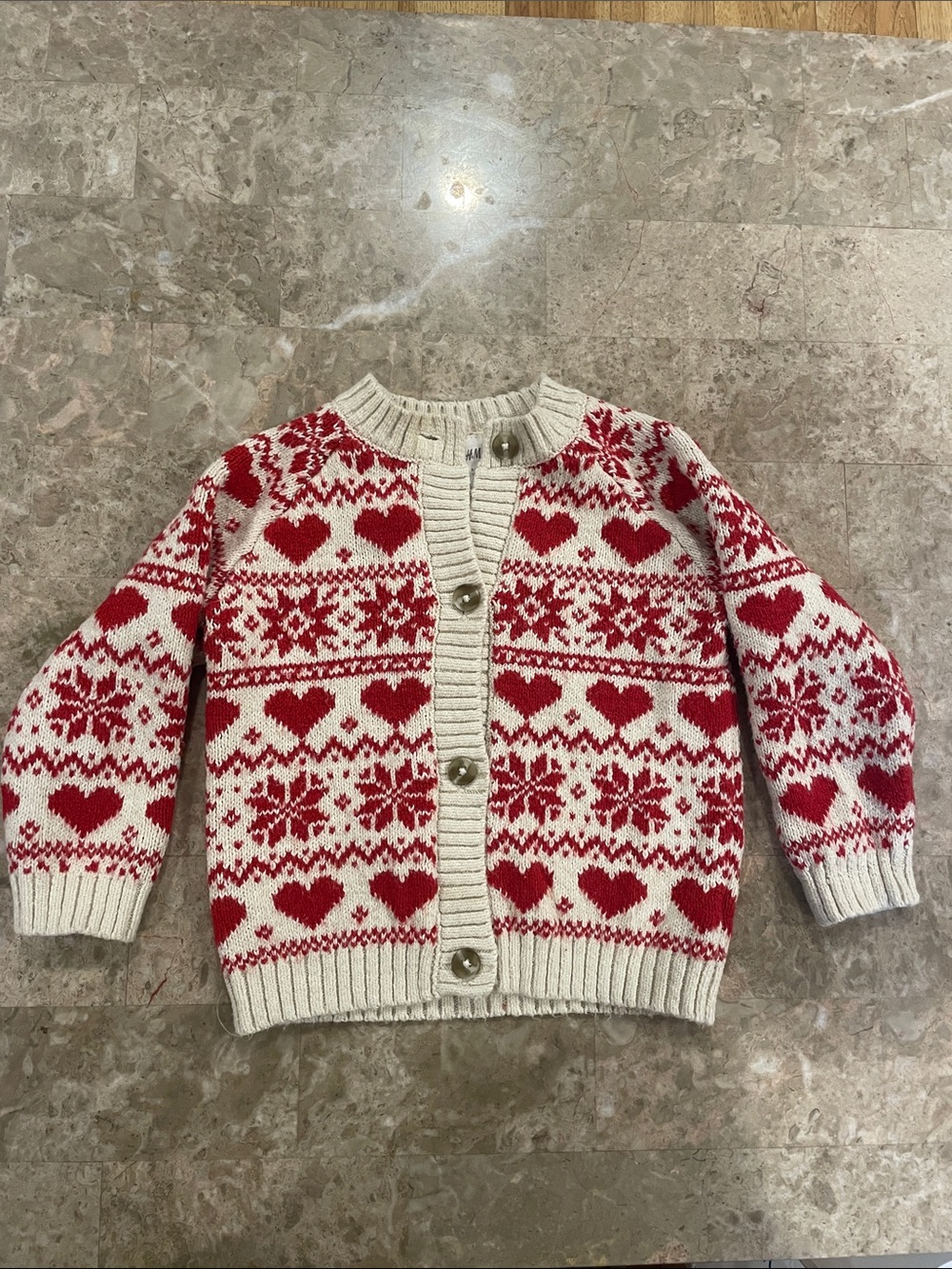 Cozy baby H&M Cream and Red Fair Isle Heart Knit Cardigan 18 M